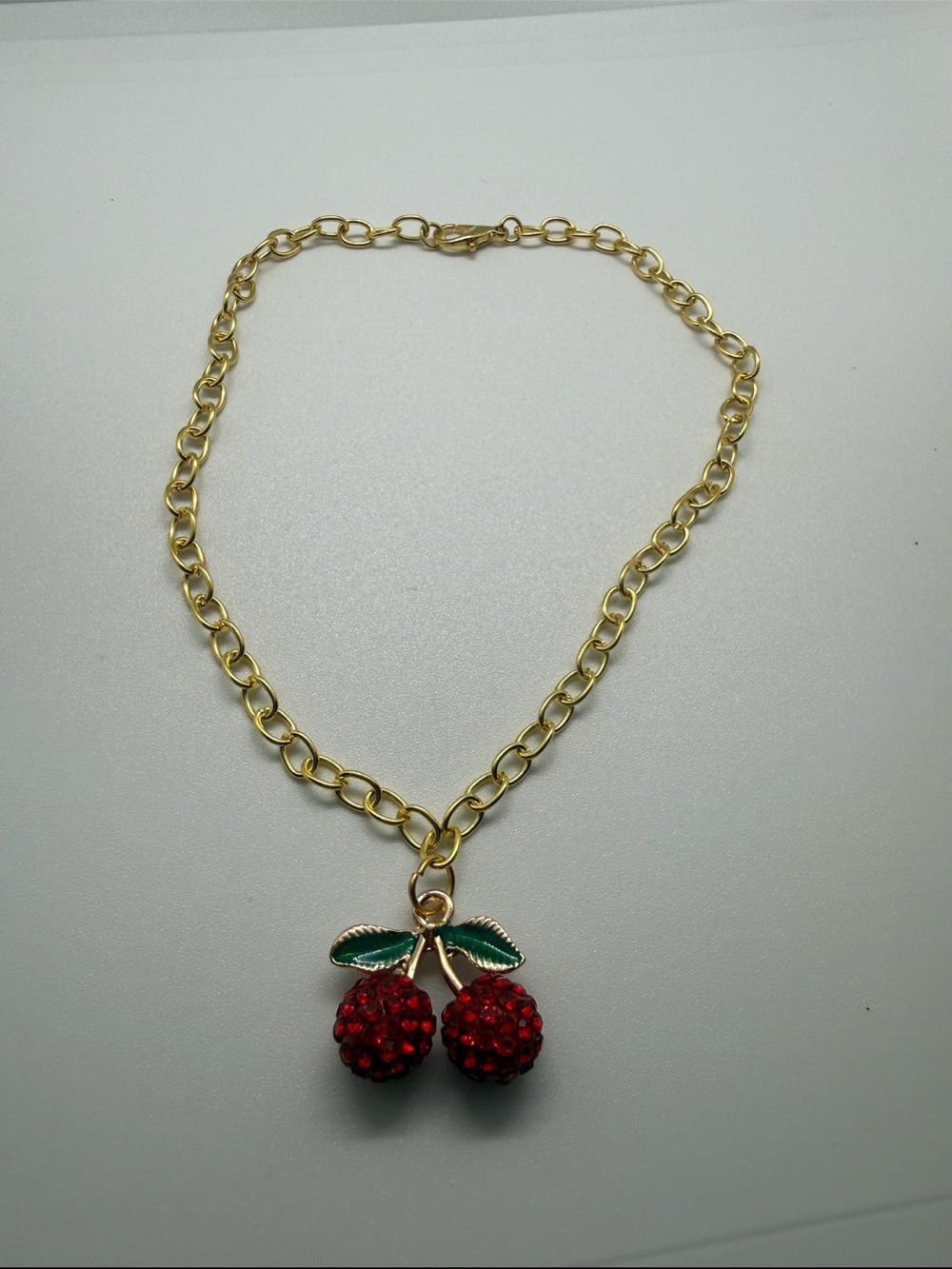 Gold-Tone Cherry Pendant Chain ankle bracelet- Red